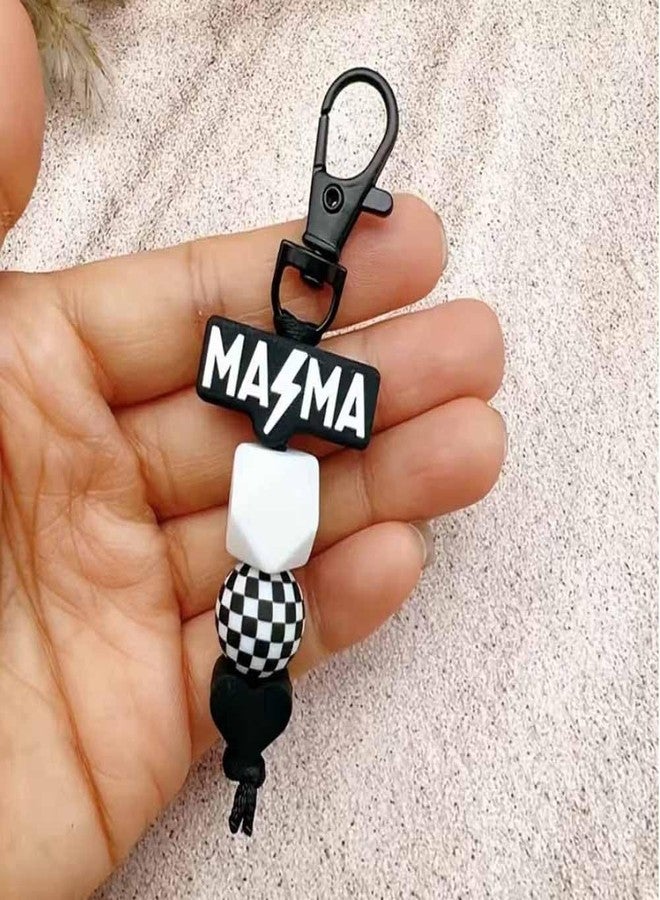 Lemua Black Mom Keychain Silicone Beaded Mama Keychain Checkered Accessories for Women Mom Mama Gifts - Image 2