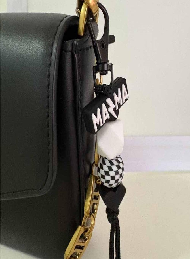Lemua Black Mom Keychain Silicone Beaded Mama Keychain Checkered Accessories for Women Mom Mama Gifts - Image 4