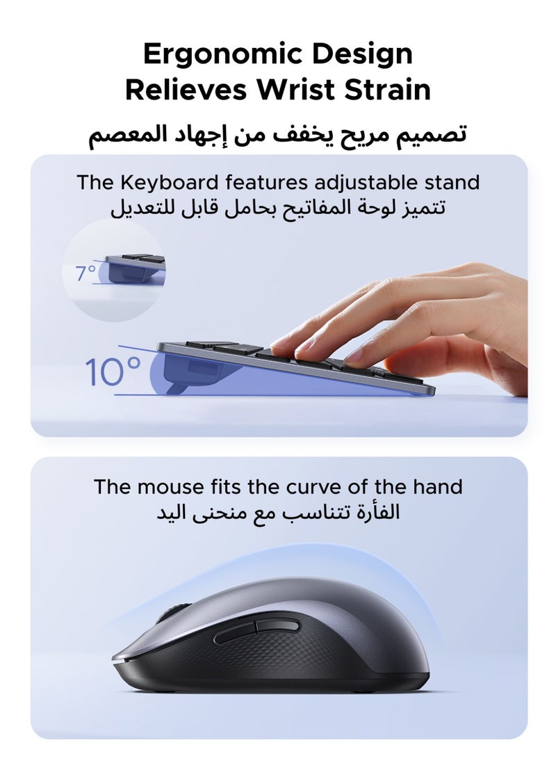 Ugreen Wireless Mouse & Keyboard Combo Dual Mode Connection English Input Bluetooth 5.4 Mice Low Latency Rechargeable & Long Battery Life Adjustable DPI Suitable for Mac Os And Windows grey - Image 3