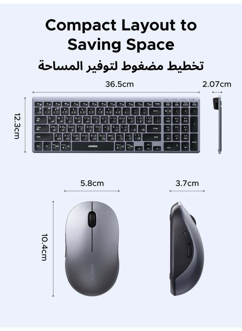 Ugreen Wireless Mouse & Keyboard Combo Dual Mode Connection English Input Bluetooth 5.4 Mice Low Latency Rechargeable & Long Battery Life Adjustable DPI Suitable for Mac Os And Windows grey - Image 5