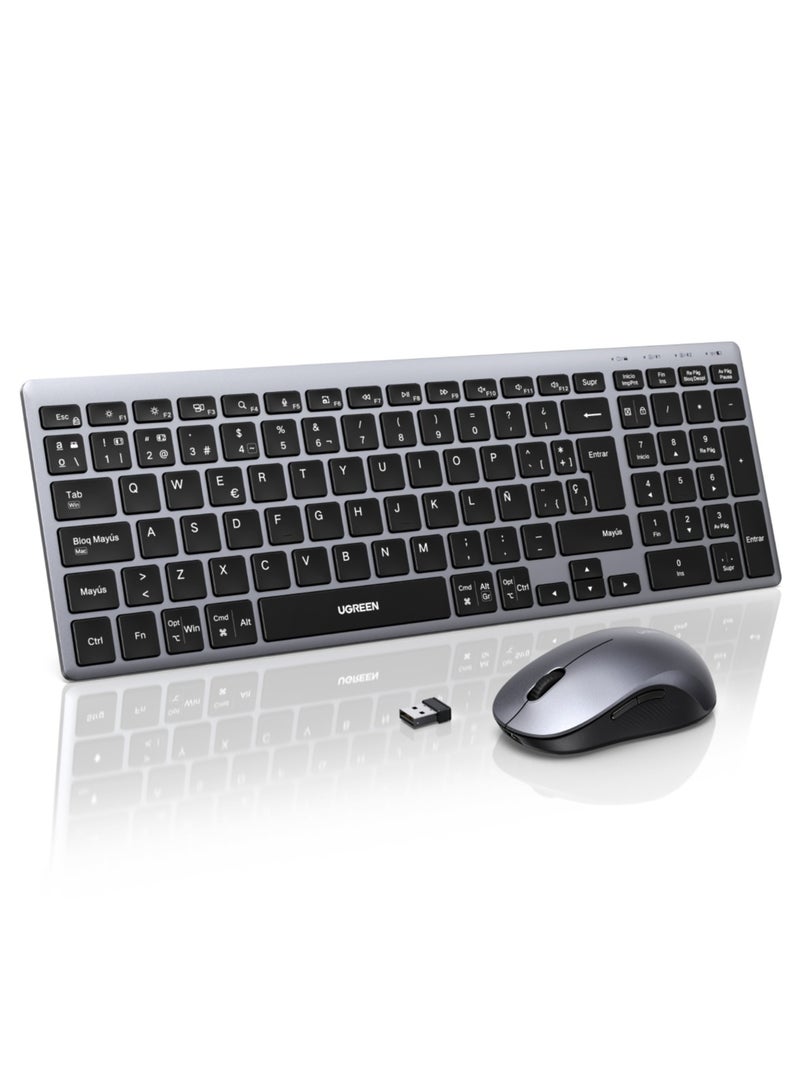 Ugreen Wireless Mouse & Keyboard Combo Dual Mode Connection English Input Bluetooth 5.4 Mice Low Latency Rechargeable & Long Battery Life Adjustable DPI Suitable for Mac Os And Windows grey - Image 1