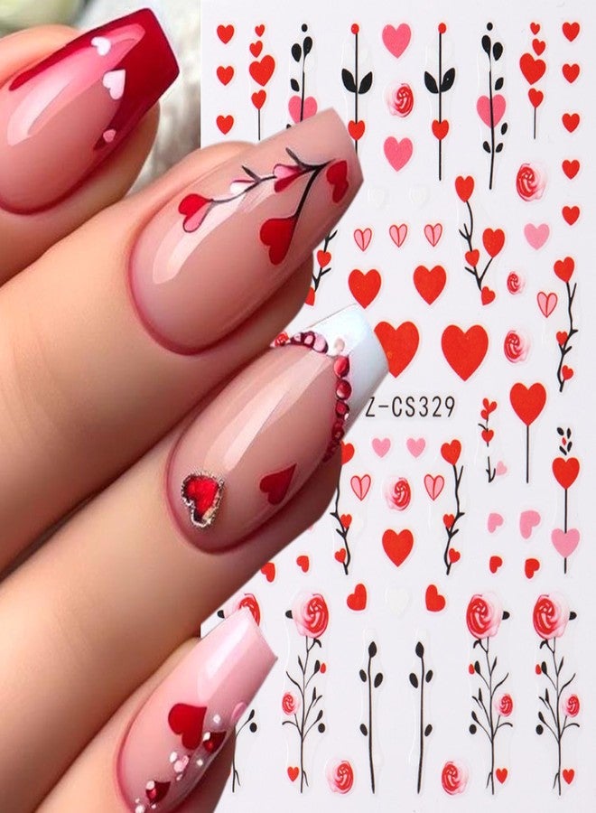 KZBTRBT 8Sheets Nail Stickers ins Valentine's Day Romantic Love Hot Air Balloon Rose Flower Heart Tree Nail Art Sticker 3D Self-Adhesive Nail Decals Valentine's Designs Manicure DIY Nail Decorations for Women - Image 3