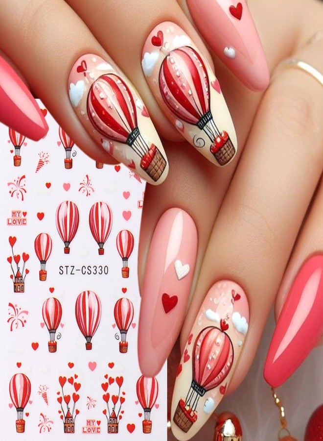 KZBTRBT 8Sheets Nail Stickers ins Valentine's Day Romantic Love Hot Air Balloon Rose Flower Heart Tree Nail Art Sticker 3D Self-Adhesive Nail Decals Valentine's Designs Manicure DIY Nail Decorations for Women - Image 5