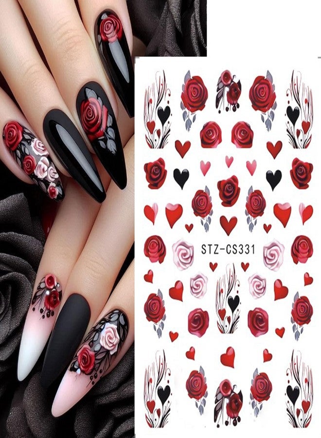 KZBTRBT 8Sheets Nail Stickers ins Valentine's Day Romantic Love Hot Air Balloon Rose Flower Heart Tree Nail Art Sticker 3D Self-Adhesive Nail Decals Valentine's Designs Manicure DIY Nail Decorations for Women - Image 2