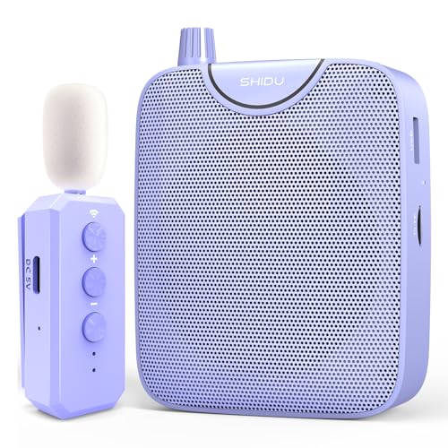 SHIDU 35W Power Voice Amplifier with Bluetooth Wireless Lavalier Microphone, Portable Teacher Mic with Speaker Personal Clip On Microphone System for Teacher Meeting Training-M500 (Purple) - Image 1