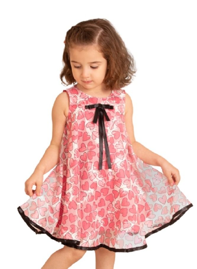 Summer children's girls' dress - colors and graphics in the shape of beautiful hearts - short to the knee - excellent detailing and suitable for age  - Image 1