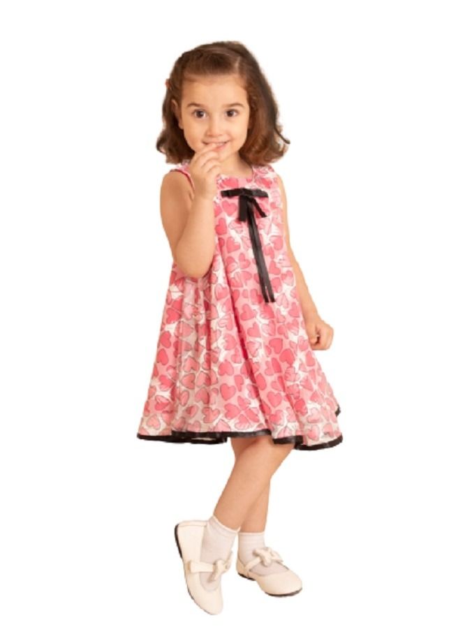 Summer children's girls' dress - colors and graphics in the shape of beautiful hearts - short to the knee - excellent detailing and suitable for age  - Image 2