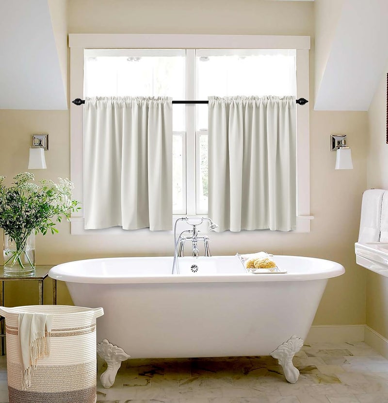 KOUFALL Small Window Bathroom Window,Beige Blackout Cafe Curtains for Kitchen 24x32 Inch Length - Image 3