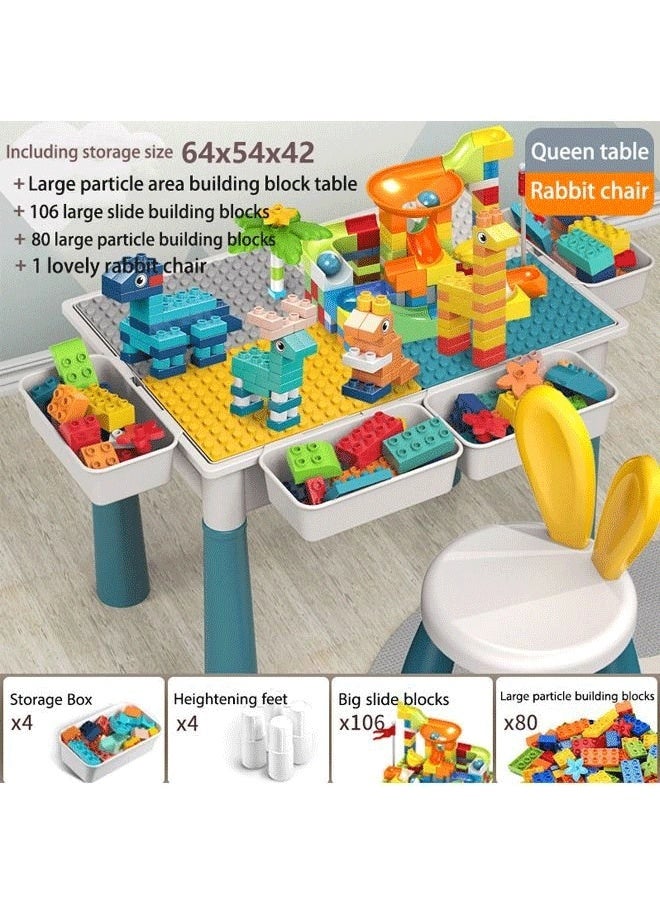 ريليو مجموعة طاولة أنشطة للأطفال مع كرسي واحد و4 صناديق تخزين و502 مكعب كبير الحجم، طاولة مكعبات تعليمية متعددة الوظائف - Image 5