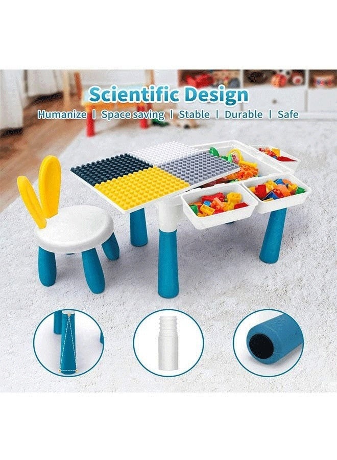 ريليو مجموعة طاولة أنشطة للأطفال مع كرسي واحد و4 صناديق تخزين و502 مكعب كبير الحجم، طاولة مكعبات تعليمية متعددة الوظائف - Image 3
