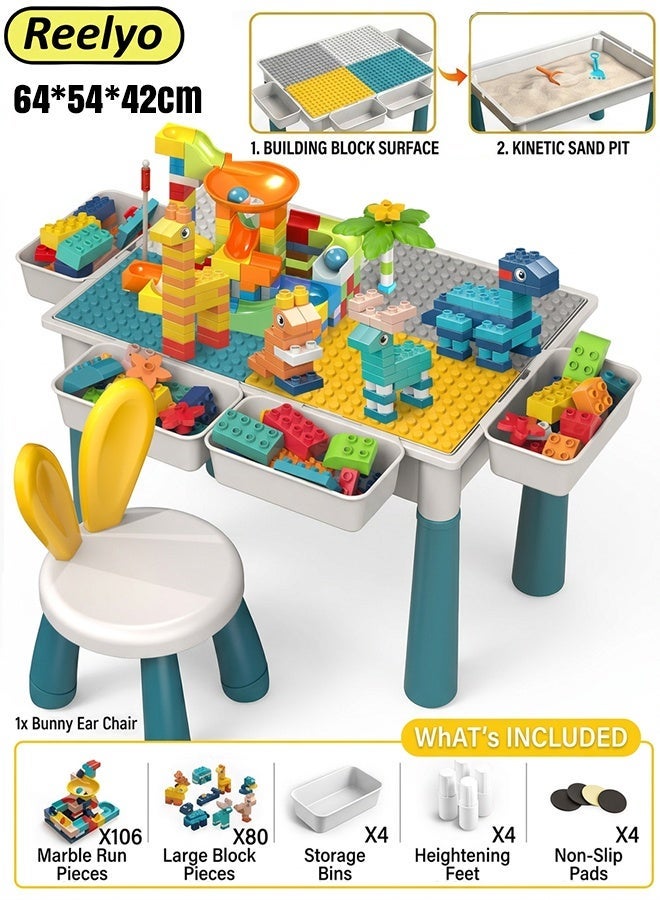 Reelyo Kids Activity Table Set With 1 Chair 4 Storage Boxes and 502 Large Size Blocks, Multifunctional Educational Block Table - Image 1