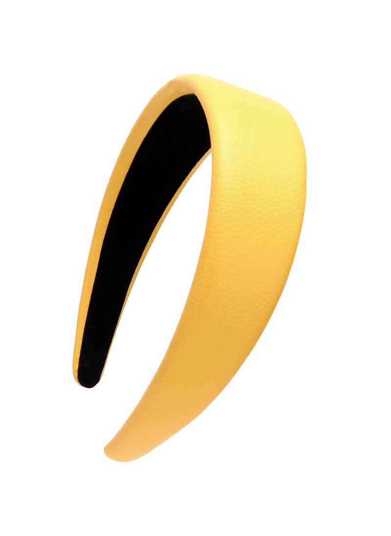 LONEEDY - LONEEDY 17 Inch Leather Hard Headband Wide Padded Headband Hairband for Women Yellow - Image 1