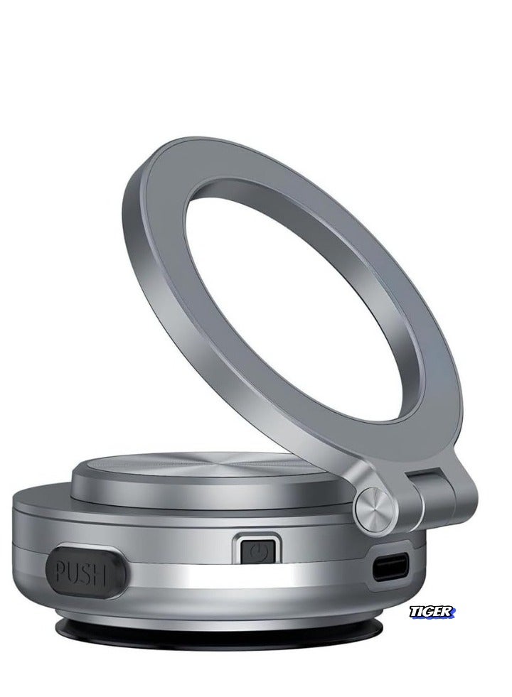 TIGER Magnetic Vacuum Suction Car Phone Holder Mount C1 – 360° Rotating, Universal Phone Holder for All Smooth Surfaces, Strong Magnetic Grip, Secure and Stable, Easy Installation, Ideal for Car Dashboard, Windshield, and More (Silver) - Image 1