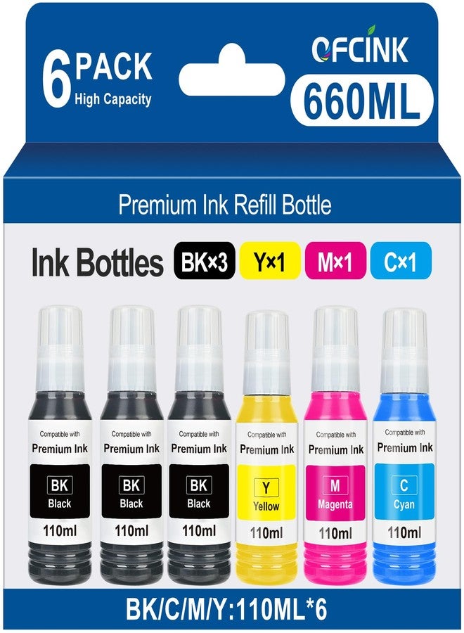 OFCINK 522 High Capacity (6 Bottles) Ink Refill Bottles Remanufactured for Epson 522 Ink Use for EcoTank ET-2800, ET-4800, ET-2400, ET-2803, ET-2720, ET-2840, ET-4700 (660ML, Not Sublimation Ink) - Image 1