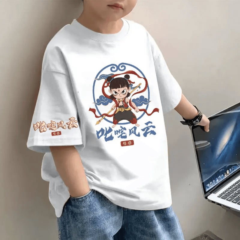 New Children'S Summer Short-Sleeved National Trendy Fashionable Handsome T-Shirt Large Children'S Round Neck Pure Cotton Trendy Top - Image 1