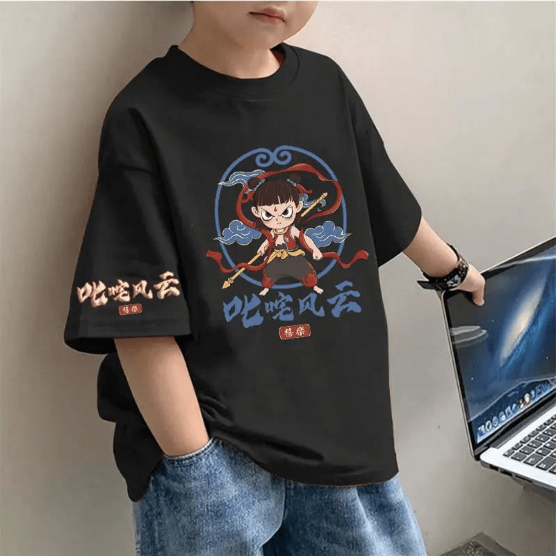New Children'S Summer Short-Sleeved National Trendy Fashionable Handsome T-Shirt Large Children'S Round Neck Pure Cotton Trendy Top - Image 5