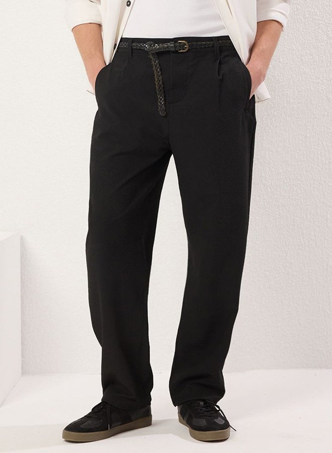 trendyol Black Carrot/Carrot/Comfortable Fit Seersucker Viscose Blended Pants - Image 3