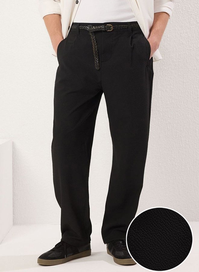 trendyol Black Carrot/Carrot/Comfortable Fit Seersucker Viscose Blended Pants - Image 1