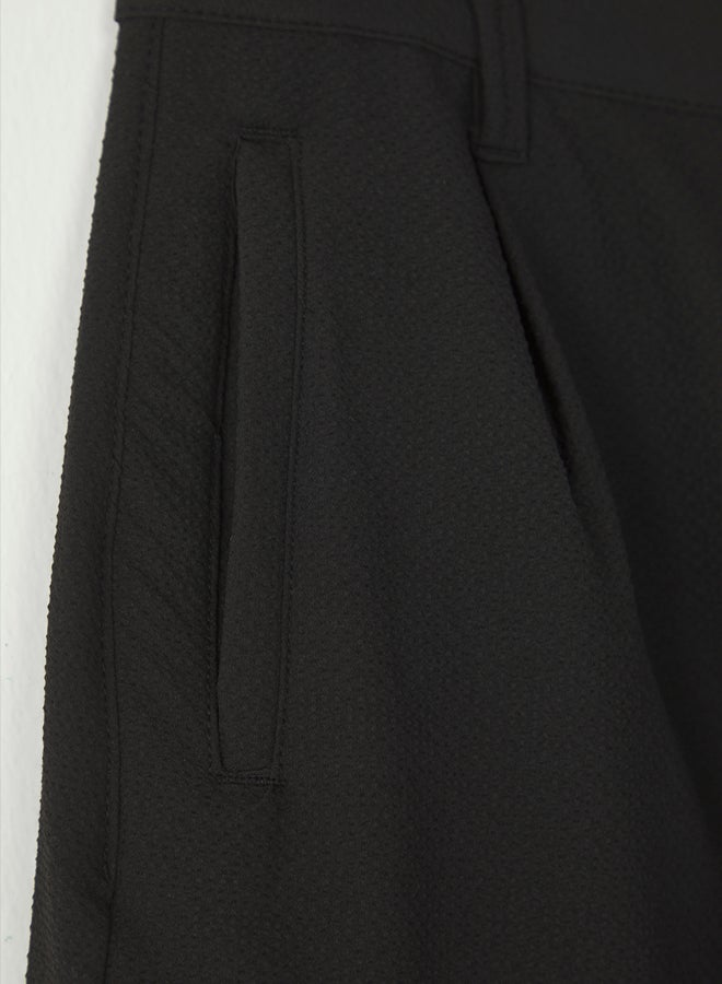 trendyol Black Carrot/Carrot/Comfortable Fit Seersucker Viscose Blended Pants - Image 4