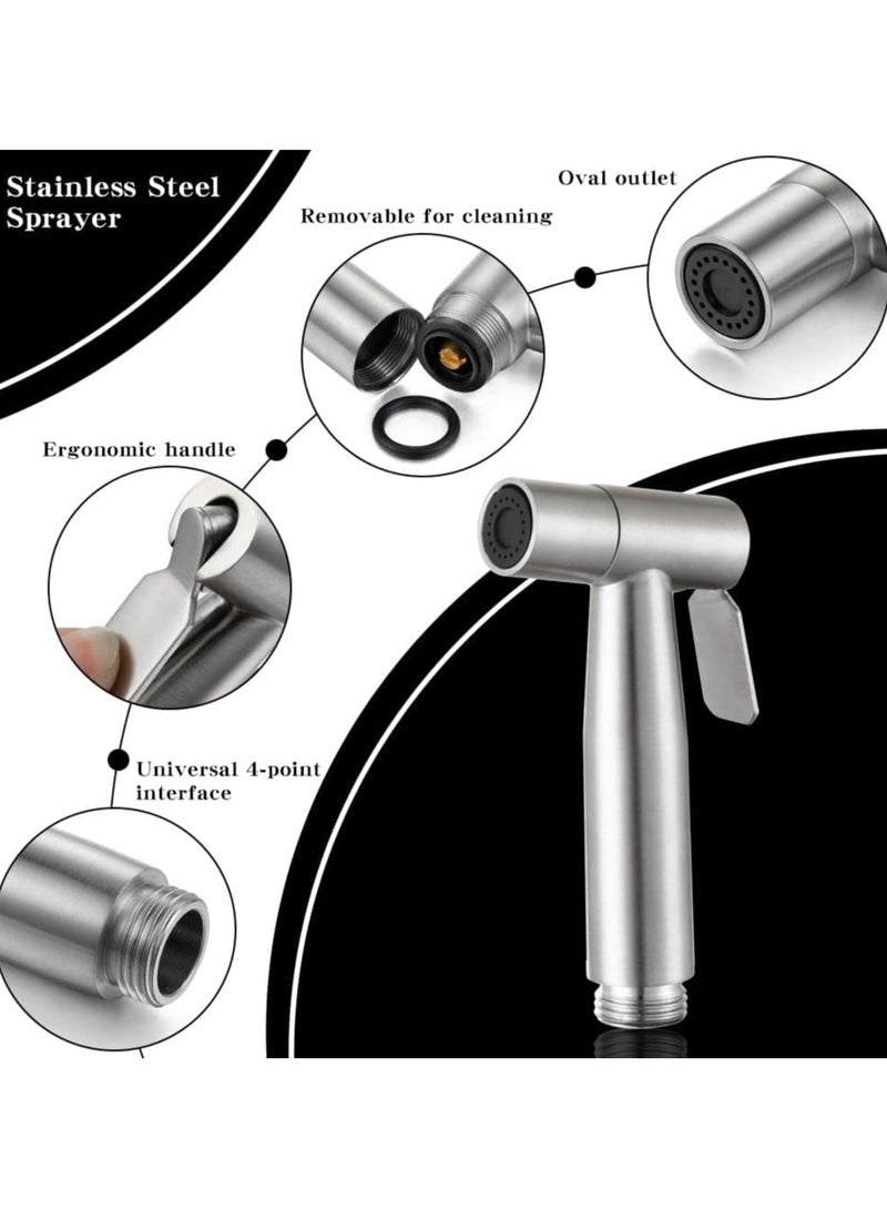 Bidet Toilet Sprayer Head, 2Pcs Bidet Hand Shower Stainless Steel Handheld Bidet Sprayer Cloth Bathroom Diaper Sprayer for Kitchen and Toilet Cleaning - Image 2