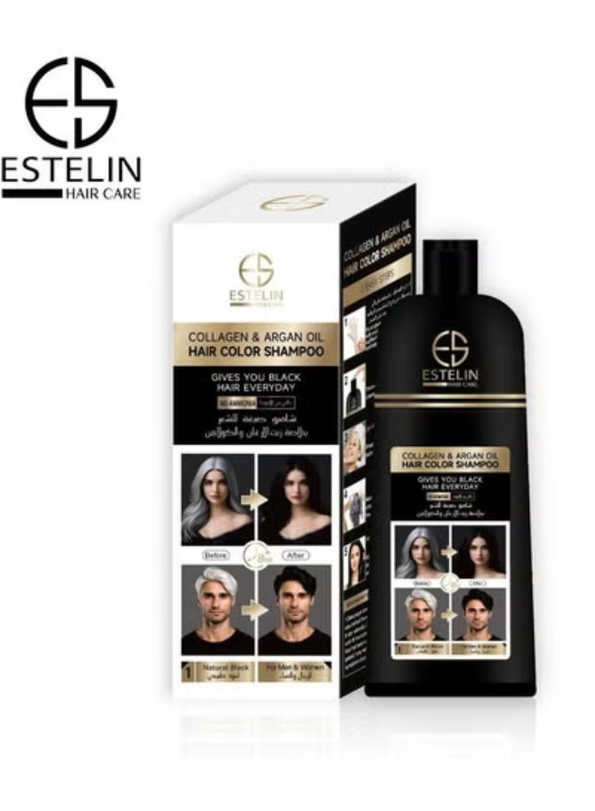 ESTELIN Collagen & Argan Oil Hair Color Shampoo Natural Black 400 ML