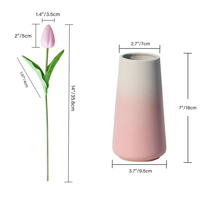 Mandy's Artificial Tulips 28 Stems Light Pink with Vase PU Faux Flowers for Valentine's Day and Easter Decorations Wedding Home Decor 13.5 Inch - Image 2