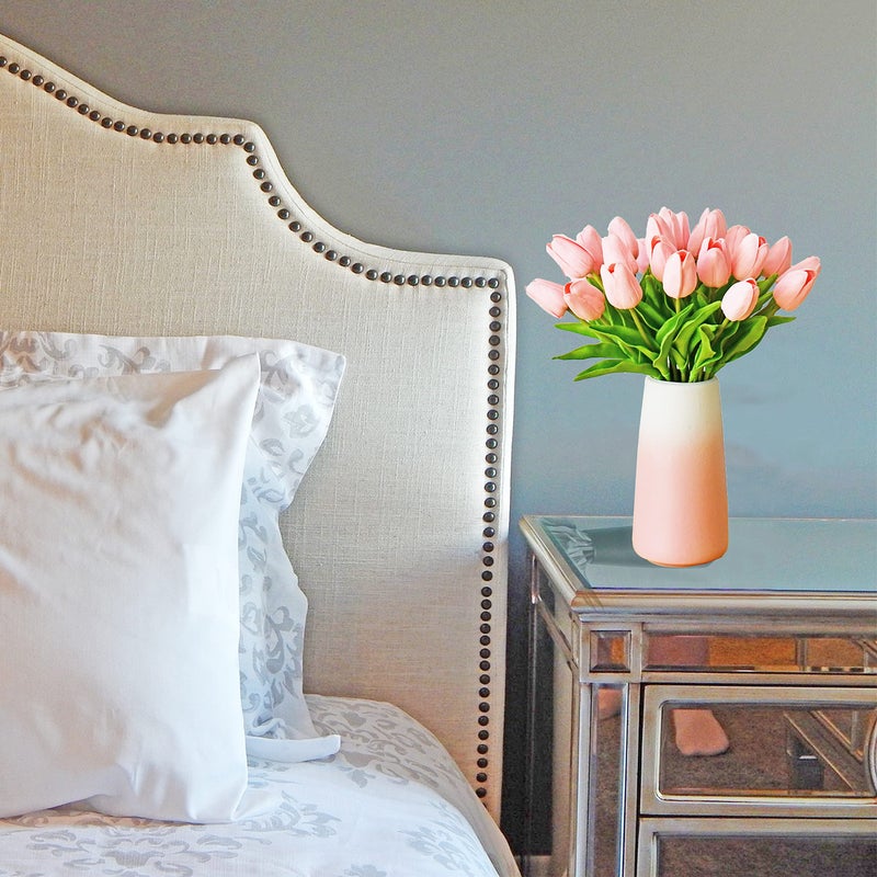 Mandy's Artificial Tulips 28 Stems Light Pink with Vase PU Faux Flowers for Valentine's Day and Easter Decorations Wedding Home Decor 13.5 Inch - Image 5