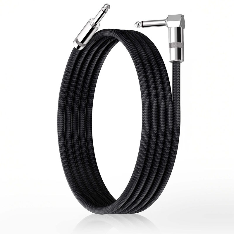 GOGHOST Short Guitar Cables 6.6FT, Amp Chord Electric Bass Amp Cord Braided, TS 1/4 Quarter Inch Straight to Right Angle Bass Instrument Cable Pro Audio (Black, 1Pack) - Image 1