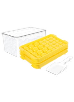 MileMelo Round Ice Cube Trays, Ice Ball Maker Mold with Lid & Bin, Ice Trays for Freezer with Container Mini Circle Ice Mold Making Sphere Ice Chilling Cocktail Tea Coffee（Yellow）  - Image 1