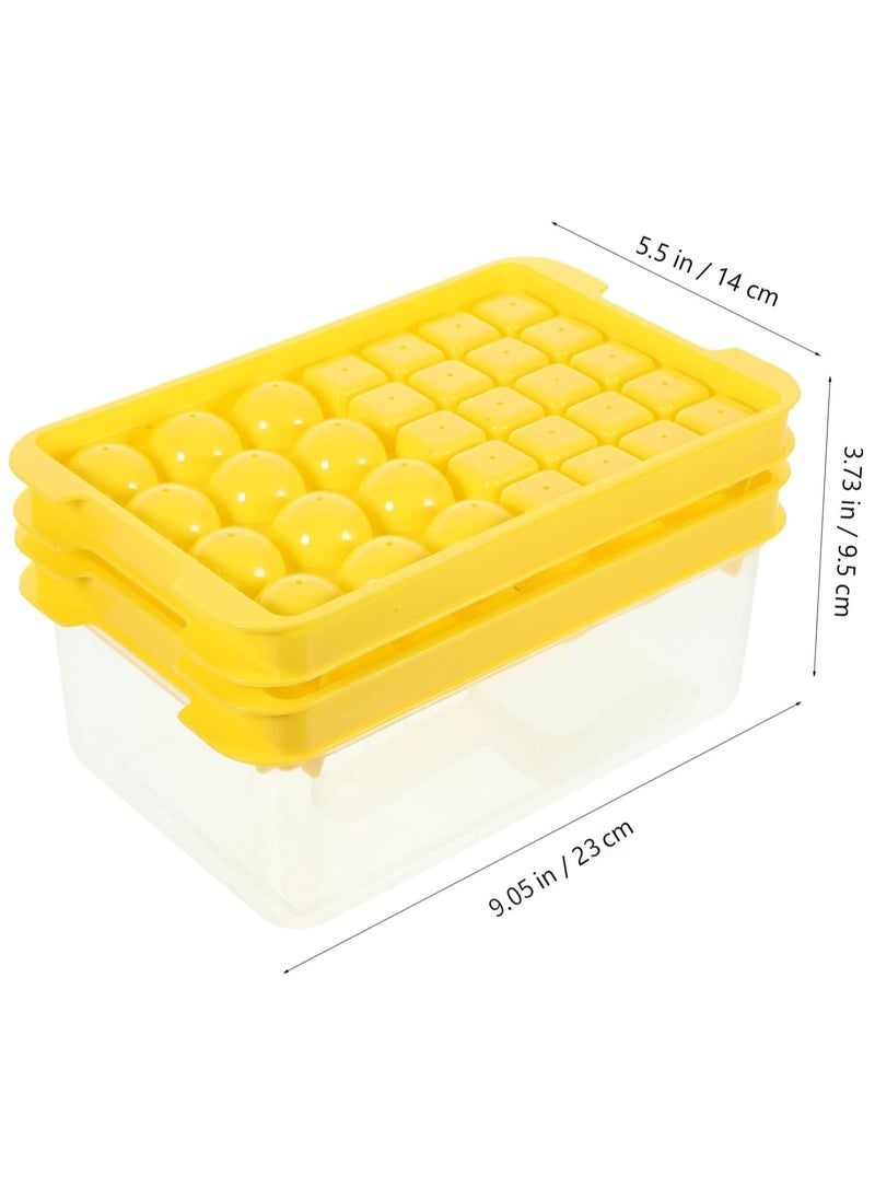 MileMelo Round Ice Cube Trays, Ice Ball Maker Mold with Lid & Bin, Ice Trays for Freezer with Container Mini Circle Ice Mold Making Sphere Ice Chilling Cocktail Tea Coffee（Yellow）  - Image 2