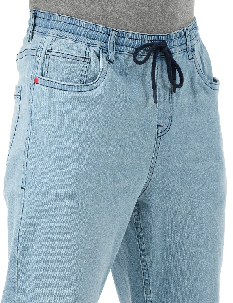 Inkd Sky Why Men's Jogger Jeans - Mid-Rise | Cotton Blend | Stretchable Fabric| Elasticated Waistband | Classic 5 Pocket Styling | Jeans for Men for Men | Best Price UAE