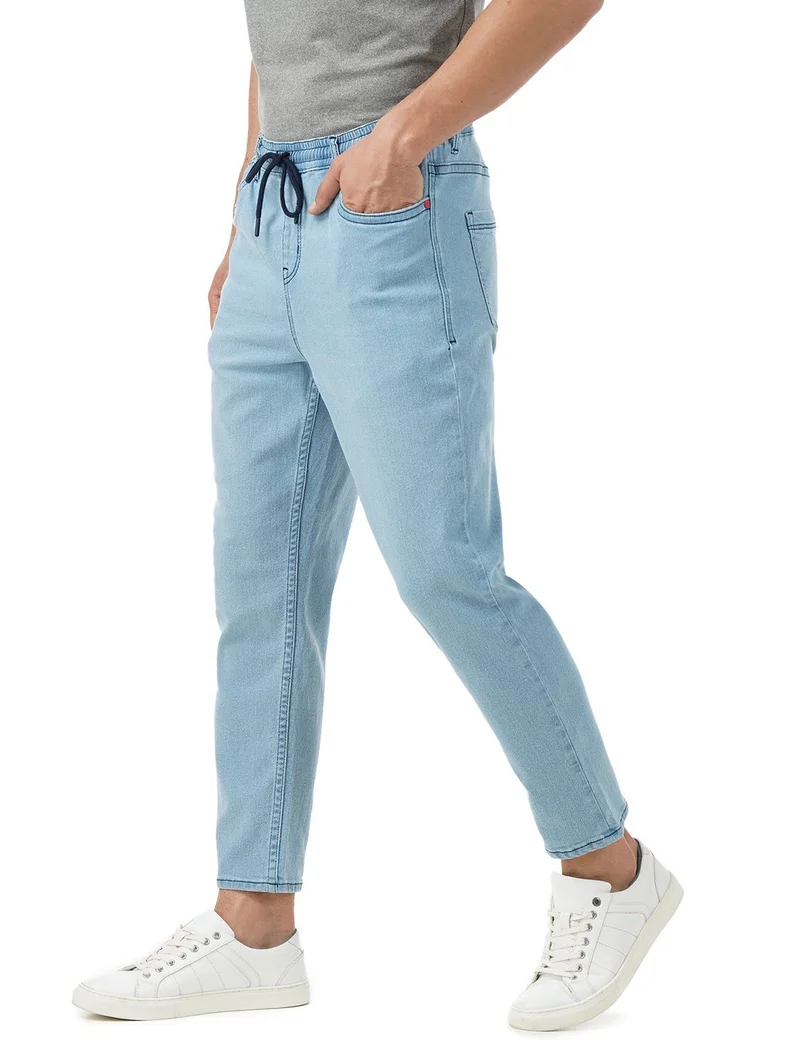 Inkd Sky Why Men's Jogger Jeans - Mid-Rise | Cotton Blend | Stretchable Fabric| Elasticated Waistband | Classic 5 Pocket Styling | Jeans for Men for Men | Best Price UAE