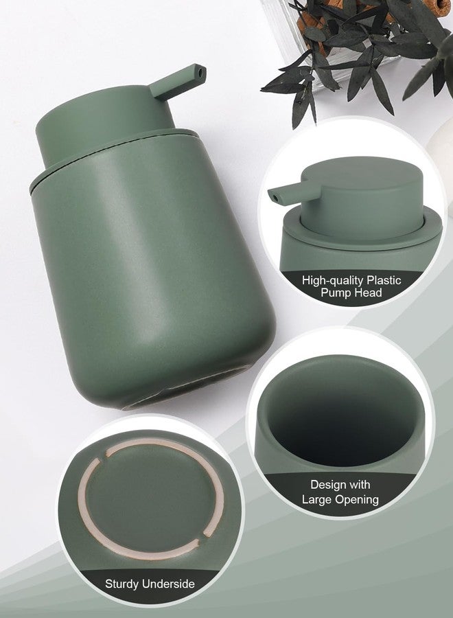 INGOFIN 3 Pcs Ceramic Bathroom Accessory Set - Foam Soap Dispenser, Toothbrush Holder & Tray, Bathroom Counter Set, Countertop Essentials for Home, Guest Bathroom, or Office Use, Matte Green - Image 4