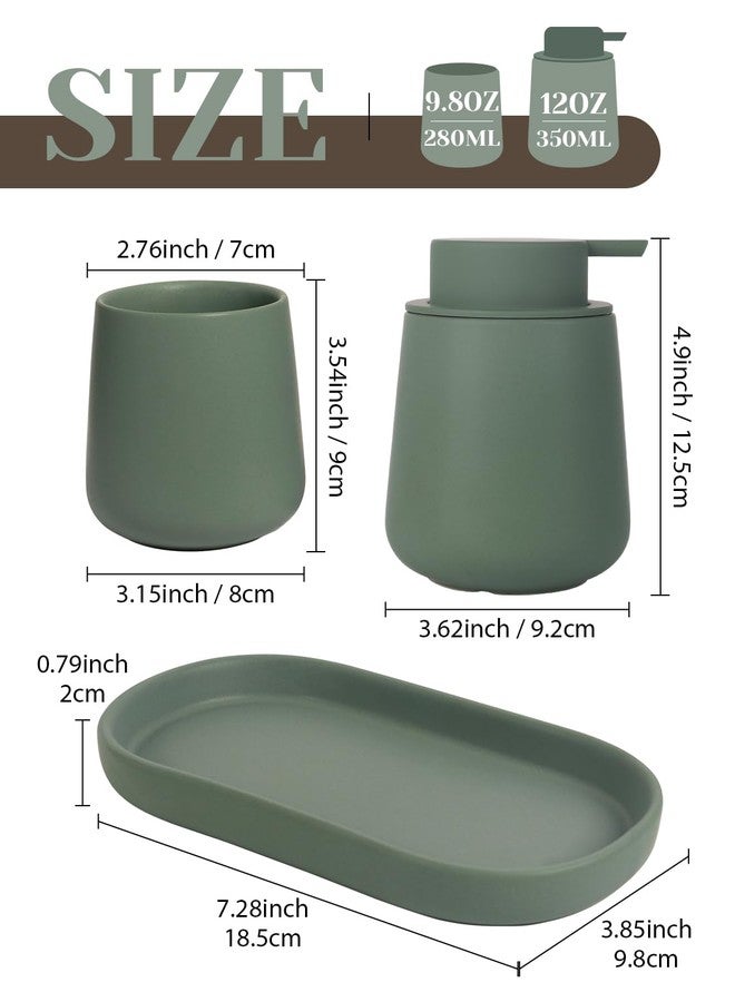 INGOFIN 3 Pcs Ceramic Bathroom Accessory Set - Foam Soap Dispenser, Toothbrush Holder & Tray, Bathroom Counter Set, Countertop Essentials for Home, Guest Bathroom, or Office Use, Matte Green - Image 2