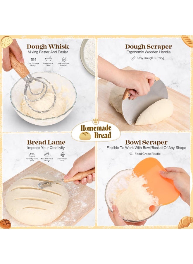 XICEN Sourdough Bread Baking Supplies, Sourdough Starter Kit, Bread Proofing Basket, Bread Making Tools Kit, Sour Dough Kit Tools, Sourdough Proofing Basket, Sourdough Kit Gifts for Bakers Women Wife Mom - Image 3