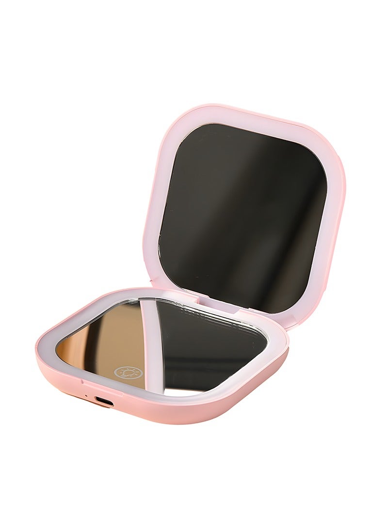 Compact Illuminated Travel Cosmetic Mirror, Double Sided Magnification, Dimmable LED Lights, Portable, Fits Handbags and Pockets, USB Charging  - Image 1