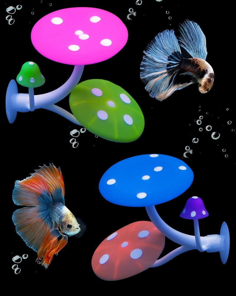 Uniclife Betta Mushroom Hammock Soft Aquarium Rest Bed Fish Breeding Playing Pad with Suction Cup Silicone Ornament Decoration Colorful Lifelike Decor for Fish Tank Landscape, 2 Pack - Image 1