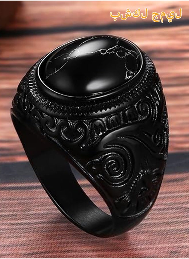 Sweet Life Retro Tiger Eye Stone Mens Rings, Black Onyx Rings for Men Stainless Steel Ring Oval Ring for Mens Jewelry  - Image 2