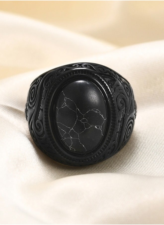 Sweet Life Retro Tiger Eye Stone Mens Rings, Black Onyx Rings for Men Stainless Steel Ring Oval Ring for Mens Jewelry  - Image 4
