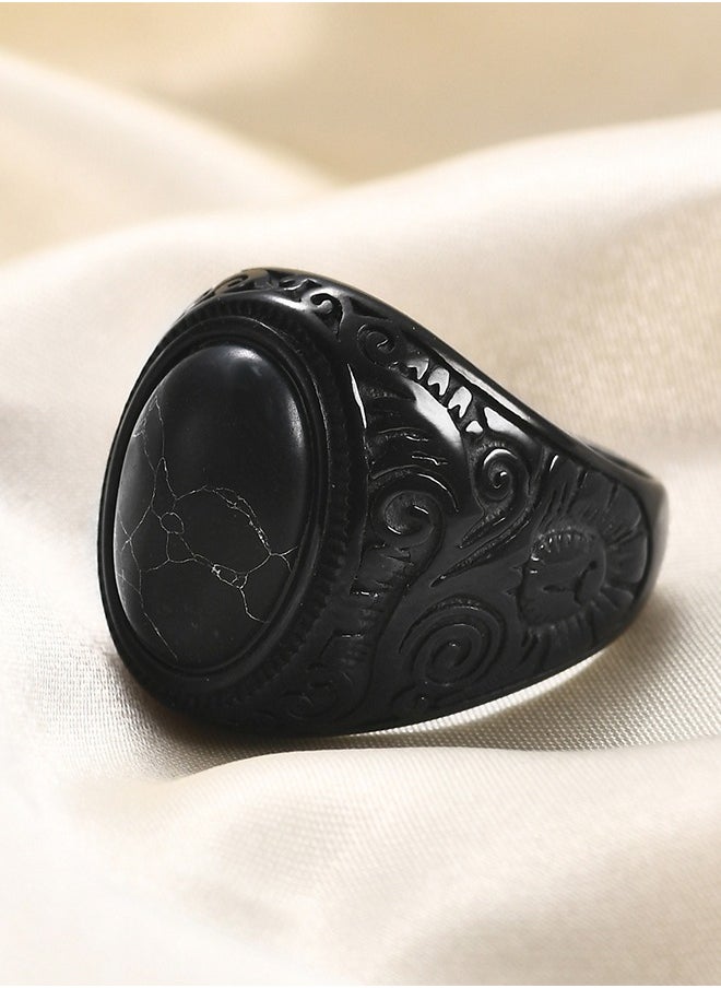 Sweet Life Retro Tiger Eye Stone Mens Rings, Black Onyx Rings for Men Stainless Steel Ring Oval Ring for Mens Jewelry  - Image 5
