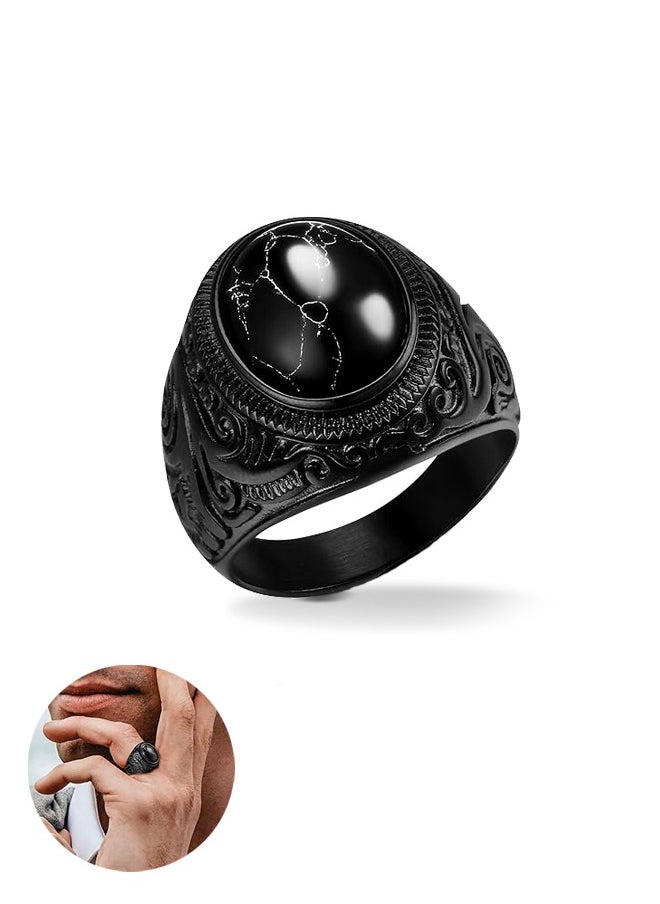 Sweet Life Retro Tiger Eye Stone Mens Rings, Black Onyx Rings for Men Stainless Steel Ring Oval Ring for Mens Jewelry  - Image 1