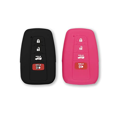 Autobase Silicone Key Fob Cover for Toyota Camry RAV4 Highlander Avalon C-HR Prius Corolla GT86 Smart Key | Car Accessory | Key Protection Case 2 Pcs (Black and Pink) - Image 1