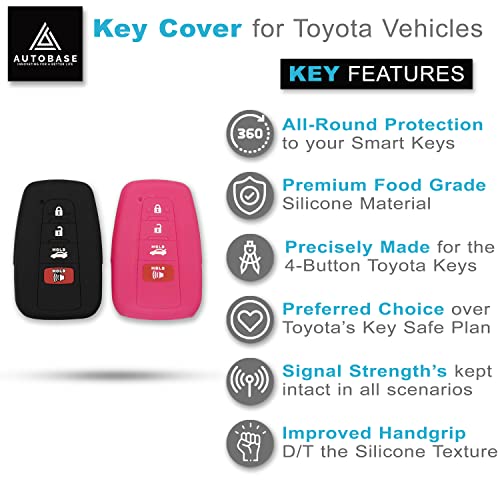 Autobase Silicone Key Fob Cover for Toyota Camry RAV4 Highlander Avalon C-HR Prius Corolla GT86 Smart Key | Car Accessory | Key Protection Case 2 Pcs (Black and Pink) - Image 3
