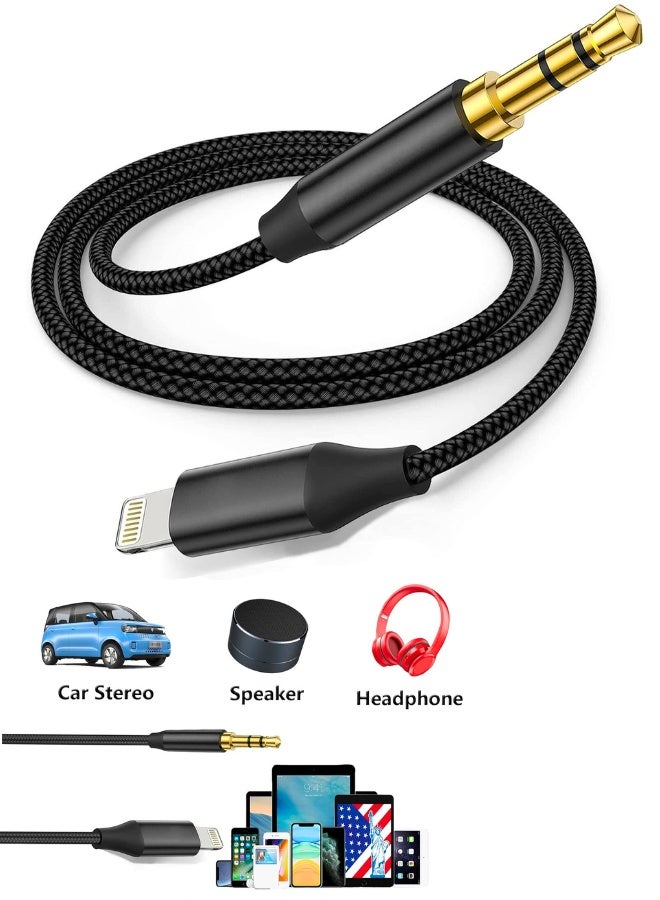 Lightning to 3.5mm Audio Cable Compatible with iPhone 13/12/11/XR/XS/X/8/7/6 Plus/SE 2, iPad (Black) - Image 1