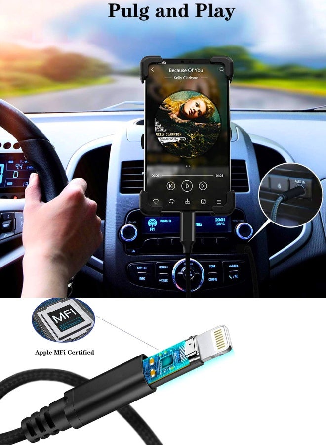 Lightning to 3.5mm Audio Cable Compatible with iPhone 13/12/11/XR/XS/X/8/7/6 Plus/SE 2, iPad (Black) - Image 2