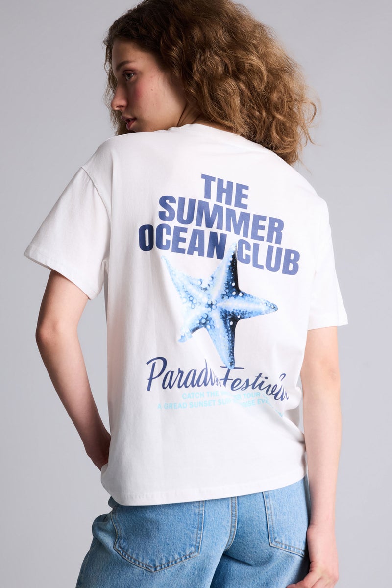 DeFacto White Woman Oversize Back Printed T-Shirt Casual - Image 1