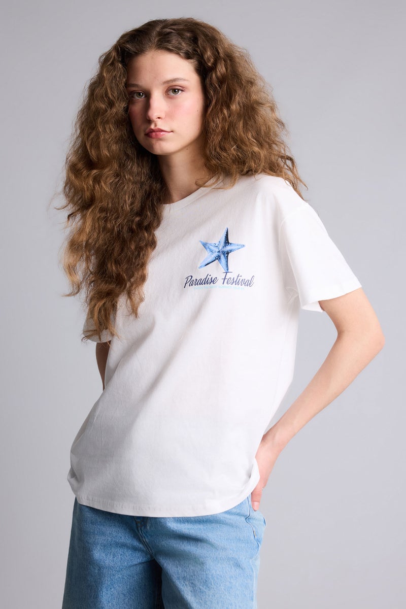 DeFacto White Woman Oversize Back Printed T-Shirt Casual - Image 3