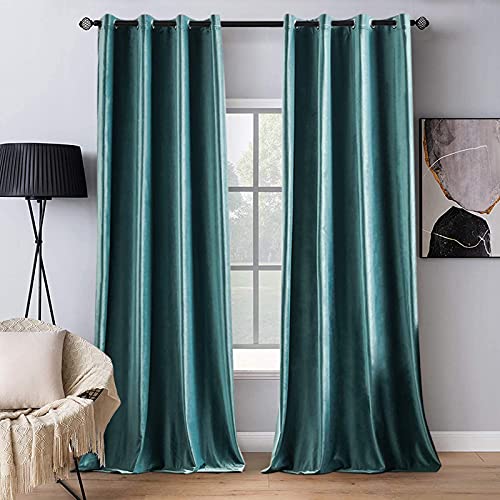 MIULEE 2 Panels Blackout Velvet Curtains Solid Soft Grommet Teal Curtains Thermal Insulated Soundproof Room Darkening Long Black Out DrapesPanels for Living Room Bedroom 52 x 96 Inch Length - Image 1