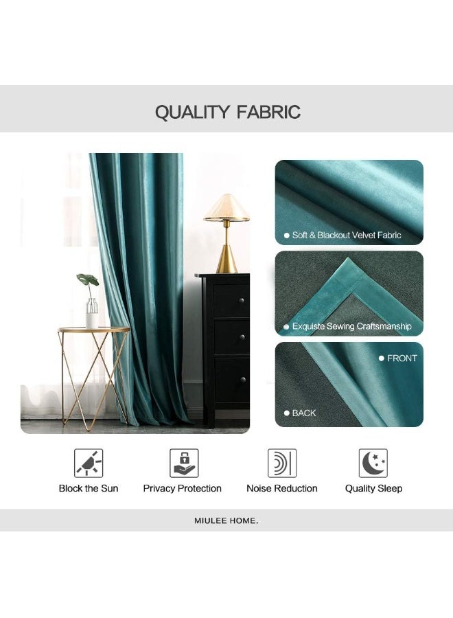 MIULEE 2 Panels Blackout Velvet Curtains Solid Soft Grommet Teal Curtains Thermal Insulated Soundproof Room Darkening Long Black Out DrapesPanels for Living Room Bedroom 52 x 96 Inch Length - Image 4