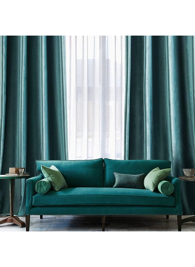 MIULEE 2 Panels Blackout Velvet Curtains Solid Soft Grommet Teal Curtains Thermal Insulated Soundproof Room Darkening Long Black Out DrapesPanels for Living Room Bedroom 52 x 96 Inch Length - Image 2
